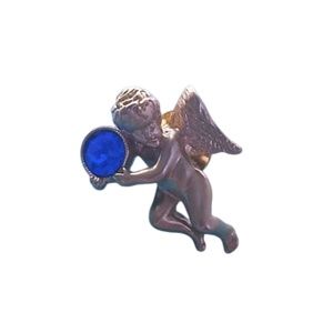 Angel cupid blue stone gold tone pin brooch